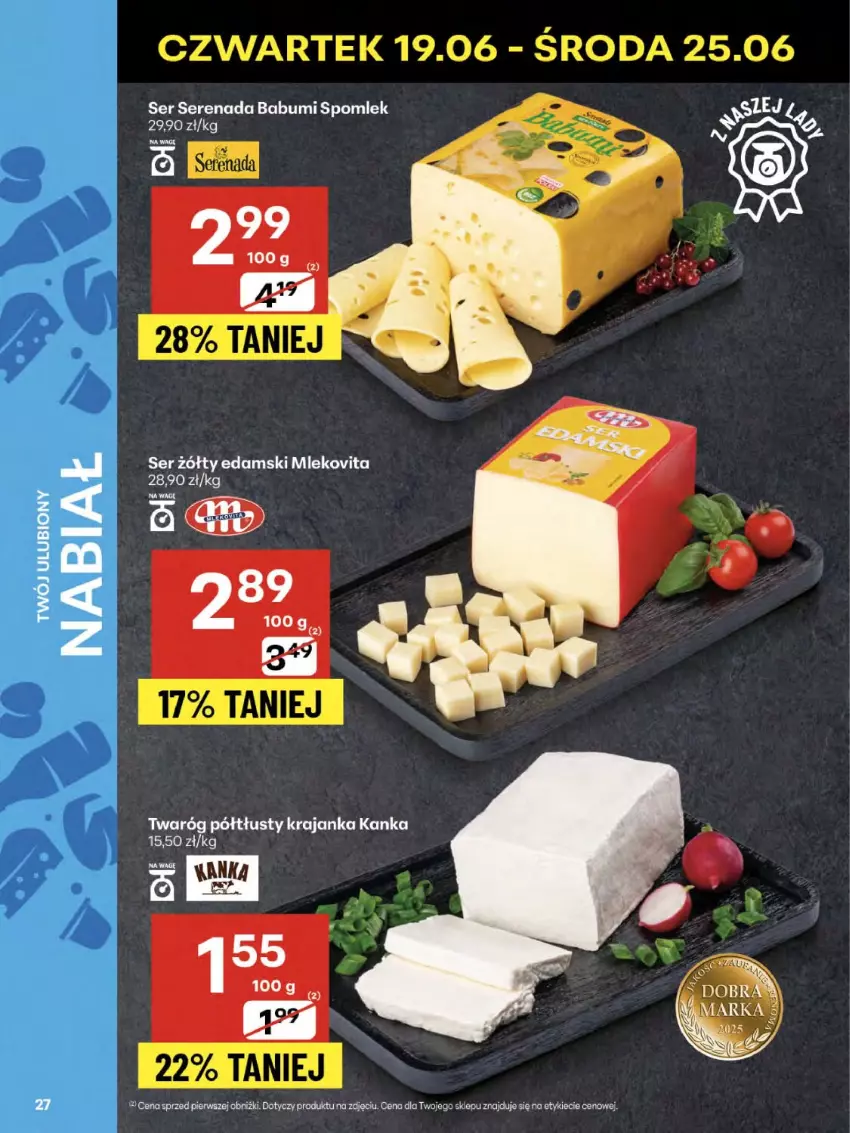 Gazetka promocyjna Delikatesy Centrum - Franczyza DC25 Czwartek - ważna 19.06 do 25.06.2025 - strona 27 - produkty: Edam, Mleko, Mlekovita, Ser, Twaróg, Twaróg półtłusty