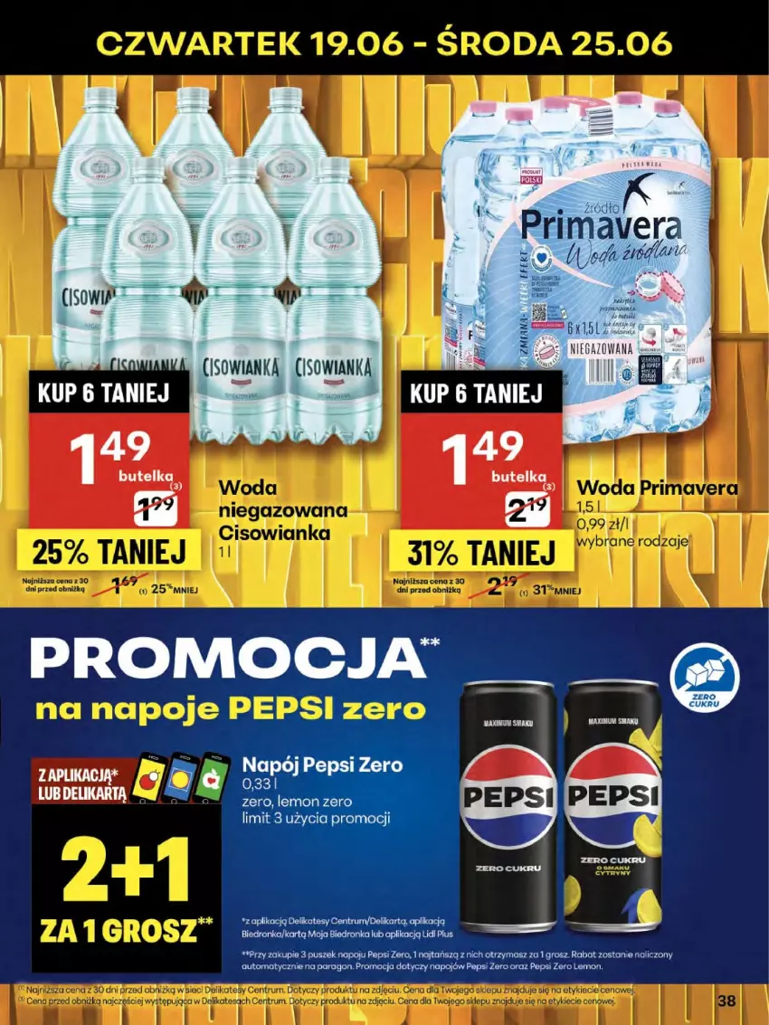 Gazetka promocyjna Delikatesy Centrum - Franczyza DC25 Czwartek - ważna 19.06 do 25.06.2025 - strona 38 - produkty: Pepsi, Prima, Primavera, Woda