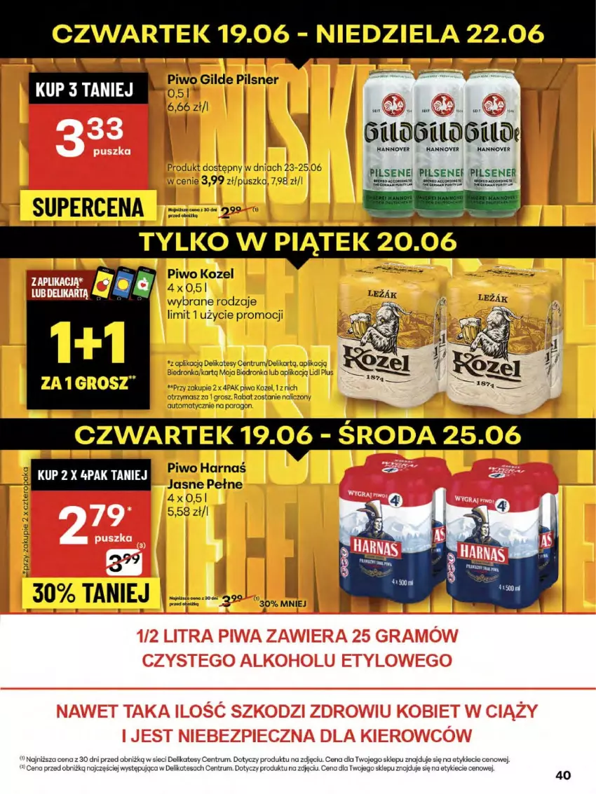 Gazetka promocyjna Delikatesy Centrum - Franczyza DC25 Czwartek - ważna 19.06 do 25.06.2025 - strona 40 - produkty: Dron, Harnaś, Kozel, Piwa, Piwo, Por, Pur, Rum