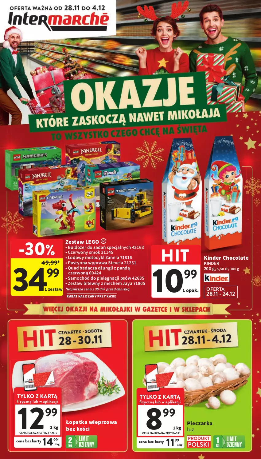 Gazetka promocyjna Intermarche - Gazetka Intermarche - ważna 28.11 do 04.12.2024 - strona 1 - produkty: Buldożer, Kinder, LEGO, Piec, Pieczarka, Samochód