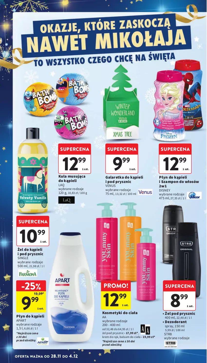 Gazetka promocyjna Intermarche - Gazetka Intermarche - ważna 28.11 do 04.12.2024 - strona 10 - produkty: Balsam do ciała, Dezodorant, Disney, Gala, Galaretka, Krem do rąk, Mus, Płyn do kąpieli, Str8, Szampon, Venus