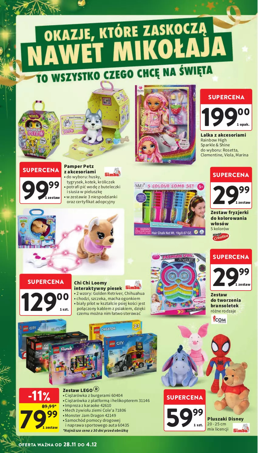 Gazetka promocyjna Intermarche - Gazetka Intermarche - ważna 28.11 do 04.12.2024 - strona 12 - produkty: Burger, Disney, Gry, Helikopter, Kotek, Lalka, LEGO, Pluszak, Por, Samochód, Sport, Tera