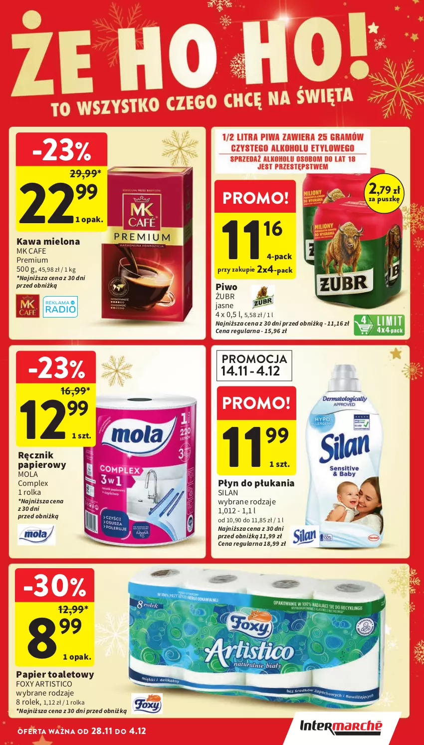 Gazetka promocyjna Intermarche - Gazetka Intermarche - ważna 28.11 do 04.12.2024 - strona 19 - produkty: Foxy, Kawa, Kawa mielona, Mola, Papier, Papier toaletowy, Piwo, Płyn do płukania, Ręcznik, Silan