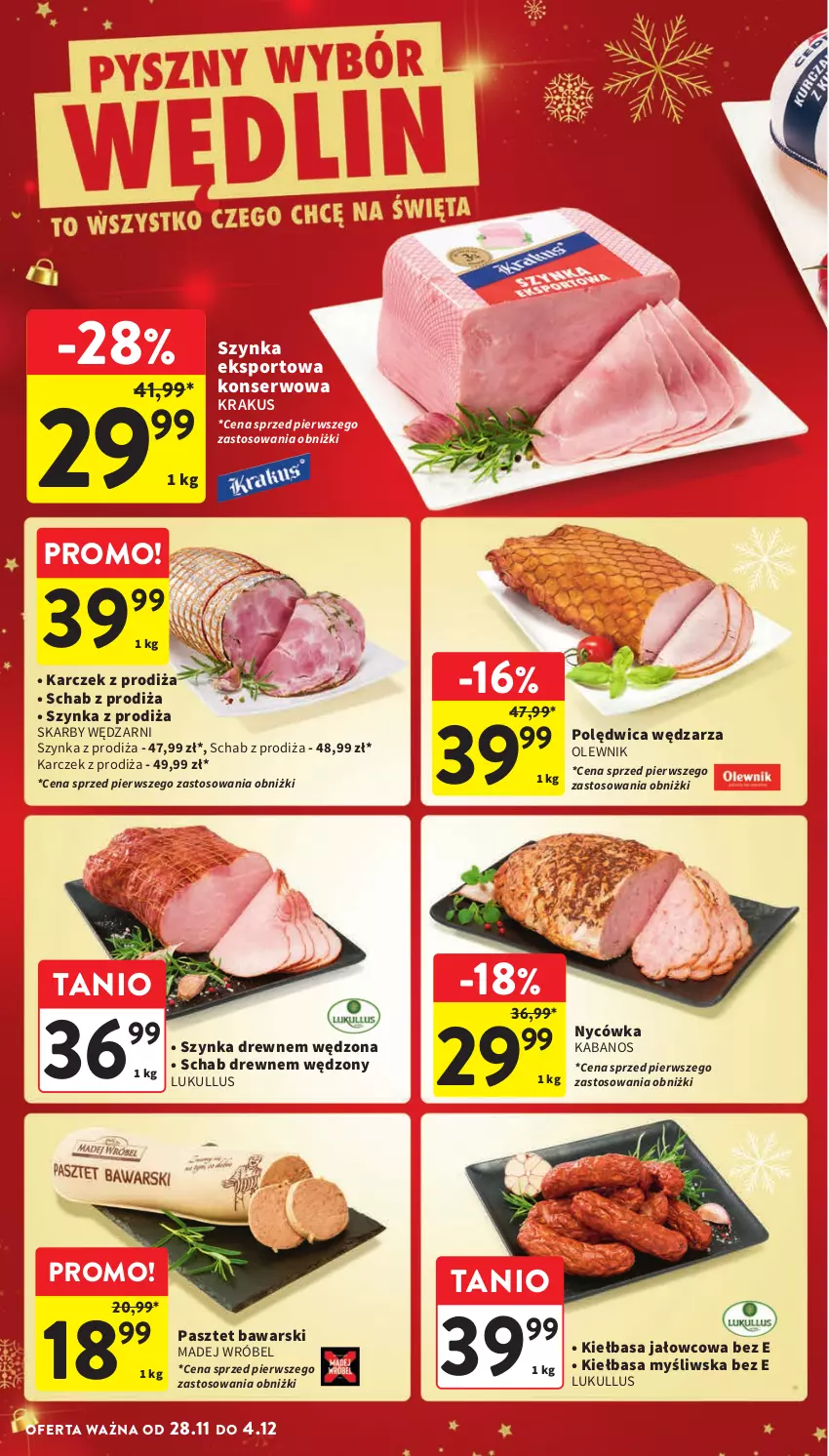 Gazetka promocyjna Intermarche - Gazetka Intermarche - ważna 28.11 do 04.12.2024 - strona 28 - produkty: Kabanos, Kiełbasa, Krakus, Madej Wróbel, Olewnik, Pasztet, Polędwica, Por, Ser, Sport, Szynka