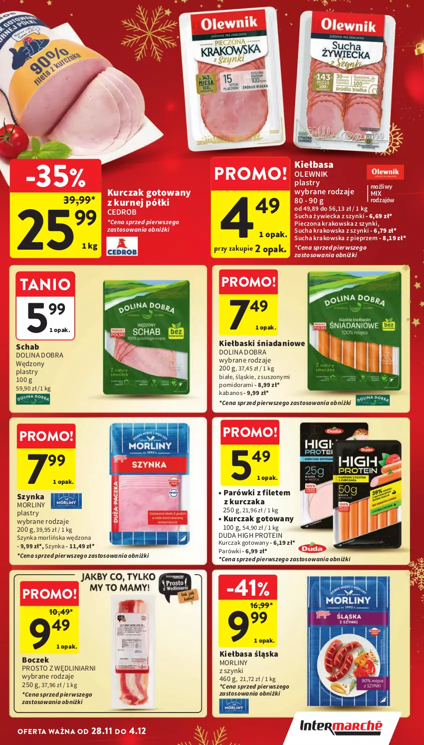 Gazetka promocyjna Intermarche - Gazetka Intermarche - ważna 28.11 do 04.12.2024 - strona 29 - produkty: Boczek, Danio, Duda, Kabanos, Kiełbasa, Kiełbasa śląska, Kurczak, Kurczak gotowany, Morliny, Olewnik, Parówki, Piec, Pieprz, Szynka