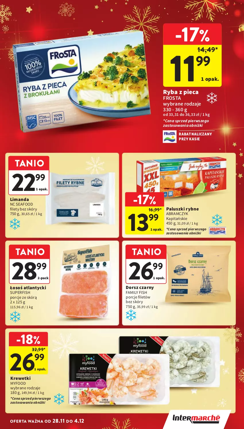 Gazetka promocyjna Intermarche - Gazetka Intermarche - ważna 28.11 do 04.12.2024 - strona 31 - produkty: Dorsz, Fa, Frosta, Krewetki, Paluszki rybne, Piec, Por, Ryba