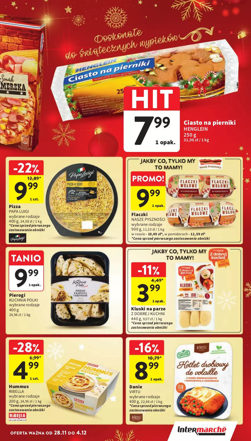 Gazetka promocyjna Intermarche - Gazetka Intermarche - ważna 28.11 do 04.12.2024 - strona 33 - produkty: Bell, Bella, Hummus, Kluski na parze, Kuchnia, Mus, Piernik, Pierogi, Pizza, Virtu