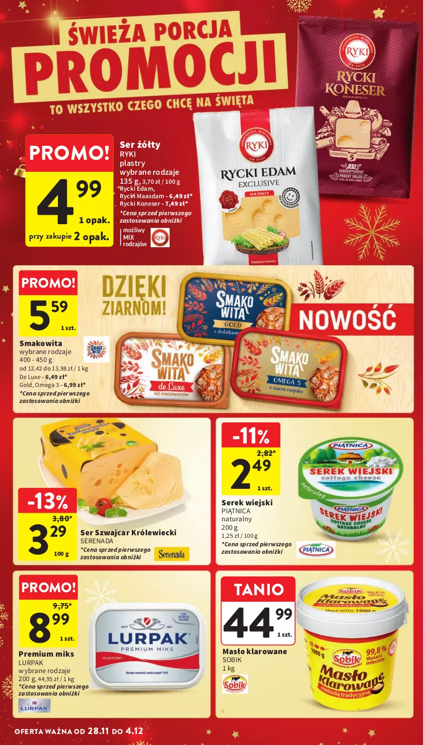 Gazetka promocyjna Intermarche - Gazetka Intermarche - ważna 28.11 do 04.12.2024 - strona 34 - produkty: Edam, Lurpak, Maasdam, Masło, Masło klarowane, Piątnica, Rycki Edam, Ser, Serek, Serek wiejski, Smakowita