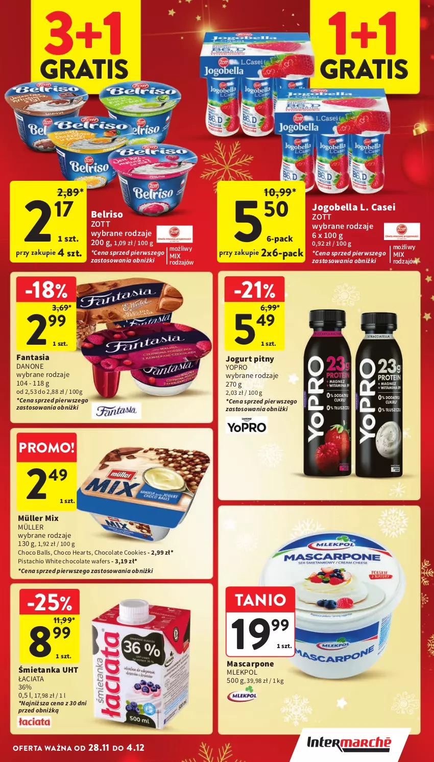 Gazetka promocyjna Intermarche - Gazetka Intermarche - ważna 28.11 do 04.12.2024 - strona 35 - produkty: Bell, Bella, Belriso, Danone, Fa, Fanta, Gra, Jogobella, Jogurt, Jogurt pitny, Mascarpone, Müller, Müller Mix, Zott