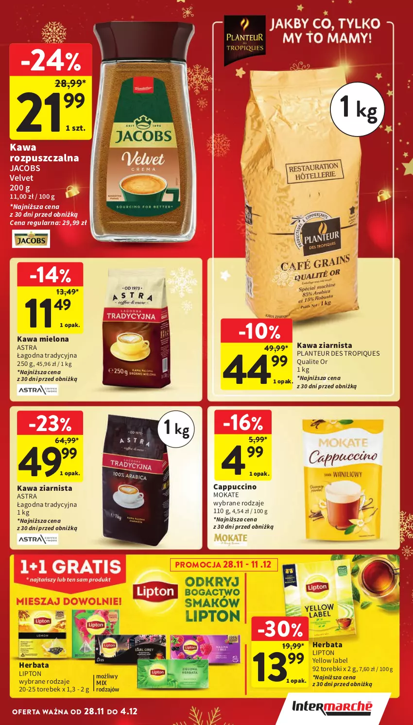 Gazetka promocyjna Intermarche - Gazetka Intermarche - ważna 28.11 do 04.12.2024 - strona 37 - produkty: Cappuccino, Herbata, Jacobs, Jacobs Velvet, Kawa, Kawa mielona, Kawa rozpuszczalna, Kawa ziarnista, Lipton, Velvet