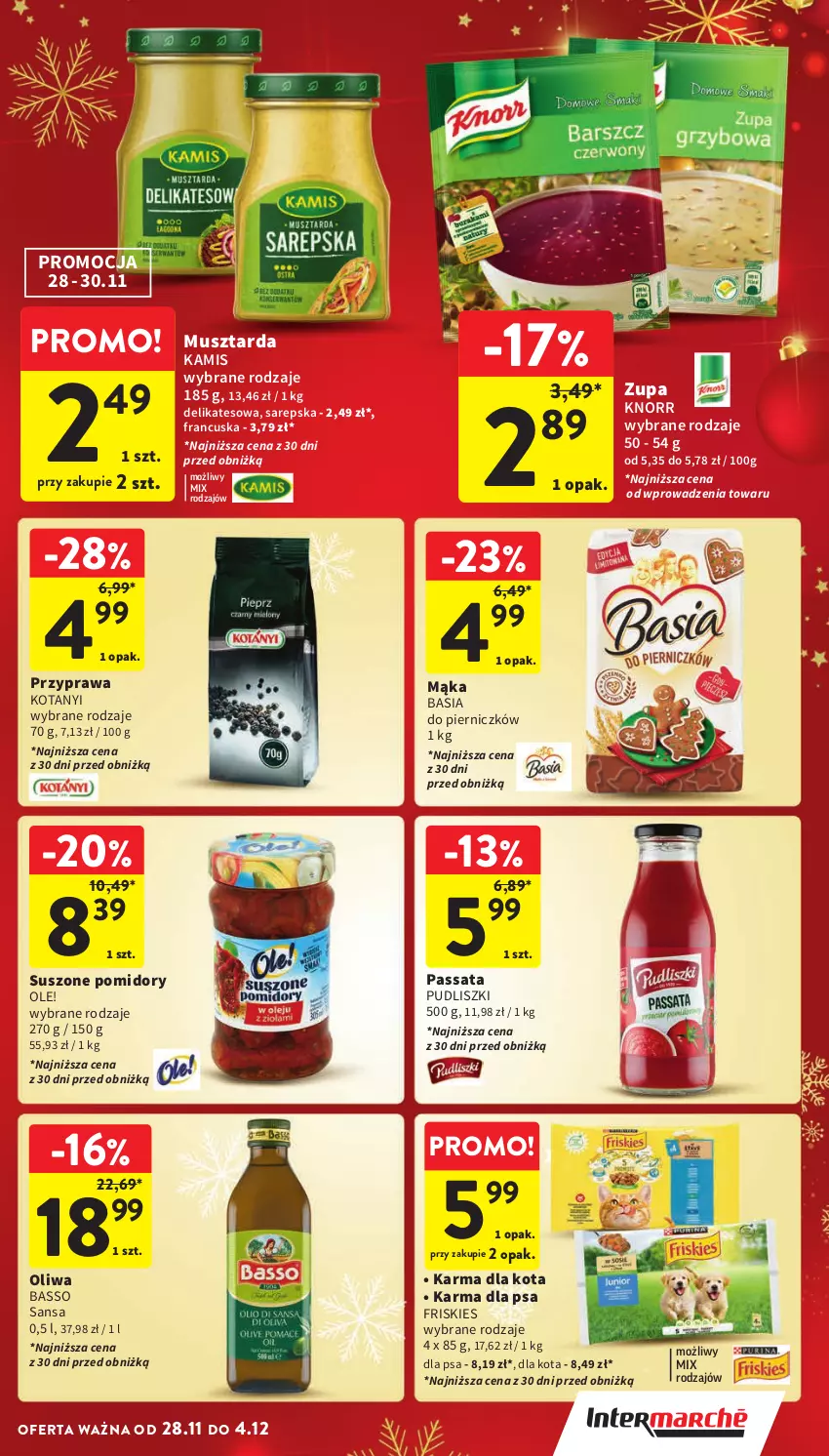 Gazetka promocyjna Intermarche - Gazetka Intermarche - ważna 28.11 do 04.12.2024 - strona 39 - produkty: Basia, Friskies, Kamis, Knorr, Mąka, Mus, Musztarda, Ole!, Pomidory, Pudliszki, Suszone pomidory, Zupa