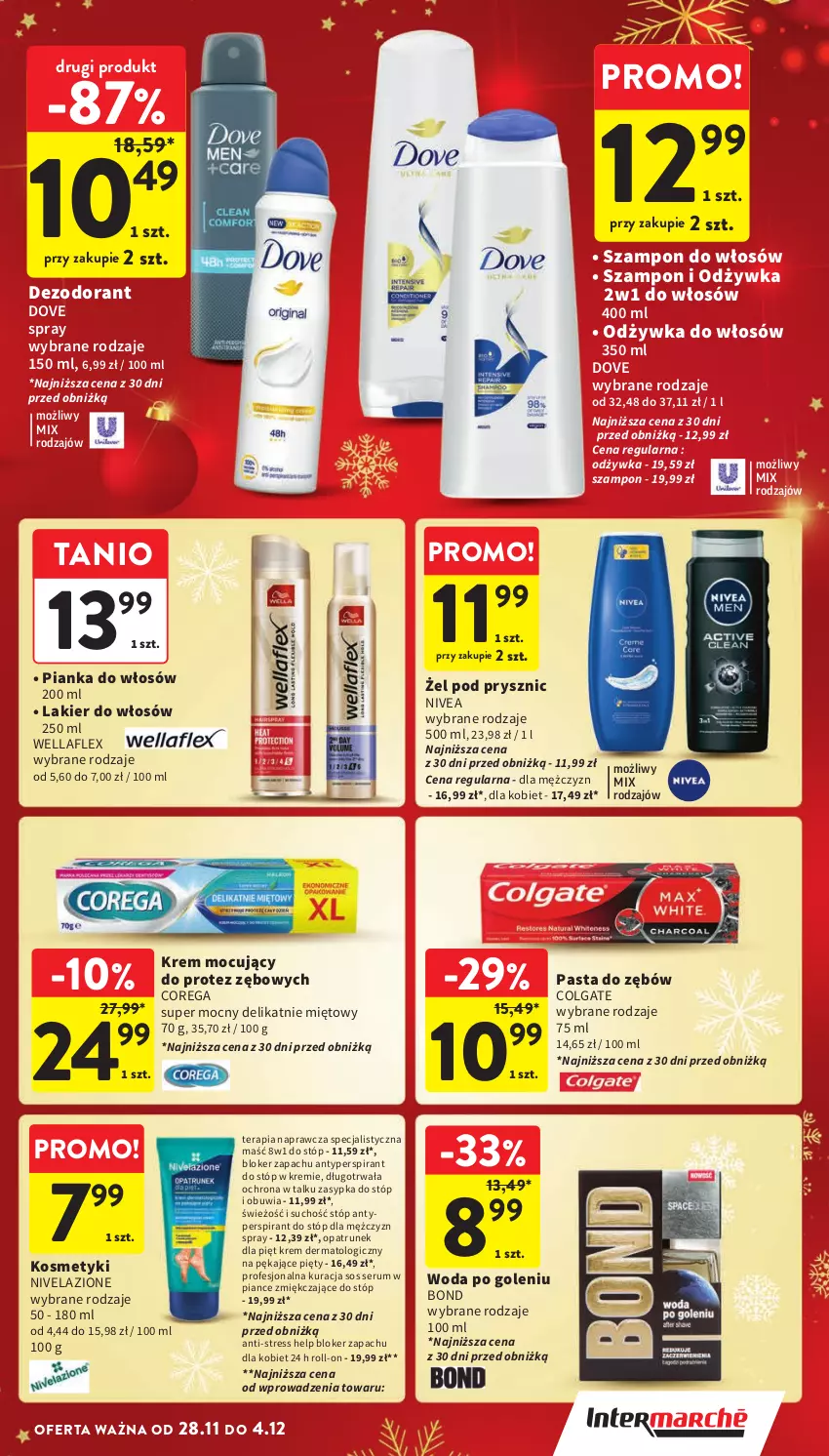 Gazetka promocyjna Intermarche - Gazetka Intermarche - ważna 28.11 do 04.12.2024 - strona 43 - produkty: Antyperspirant, Antyperspirant do stóp, Colgate, Corega, Dezodorant, Dove, Lakier, Lakier do włosów, LG, Nivea, Nivelazione, Odżywka, Pasta do zębów, Pianka do włosów, Rum, Ser, Serum, Sos, Szampon, Tera, Wella, Wellaflex, Woda, Woda po goleniu