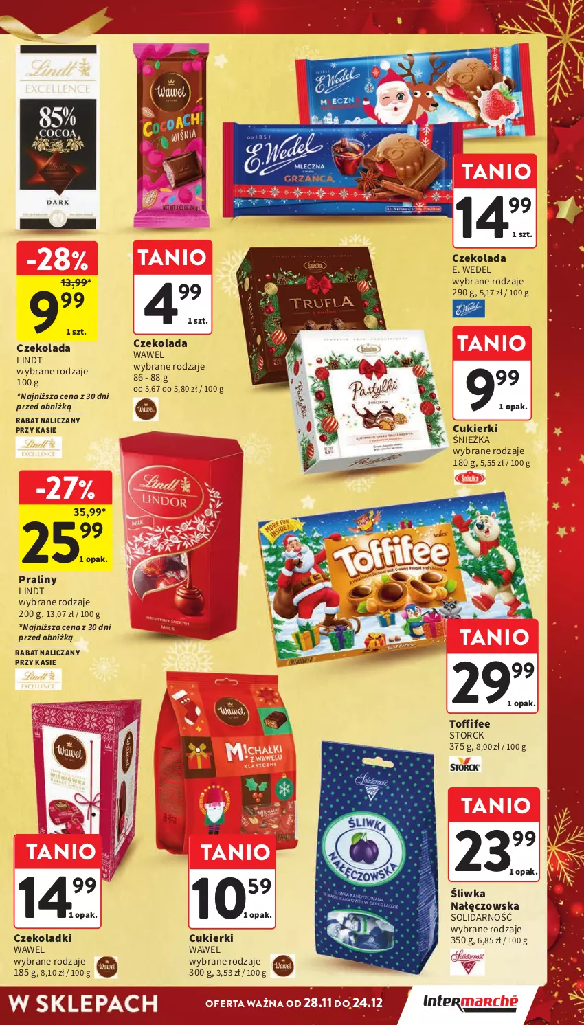 Gazetka promocyjna Intermarche - Gazetka Intermarche - ważna 28.11 do 04.12.2024 - strona 7 - produkty: Cukier, Cukierki, Czekolada, E. Wedel, Lindt, Praliny, Toffifee, Wawel