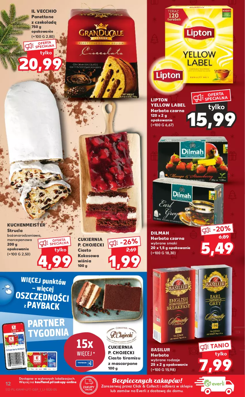 Gazetka promocyjna Kaufland - OFERTA TYGODNIA - ważna 09.12 do 15.12.2021 - strona 12 - produkty: Cukier, Dilmah, Herbata, Herbata czarna, Kokos, Lipton, Mascarpone, Piec, Strucla