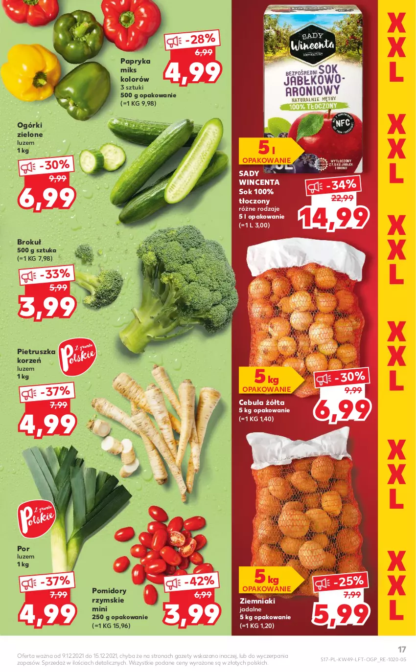 Gazetka promocyjna Kaufland - OFERTA TYGODNIA - ważna 09.12 do 15.12.2021 - strona 17 - produkty: Cebula, Papryka, Pietruszka, Pomidory, Por, Sok, Ziemniaki