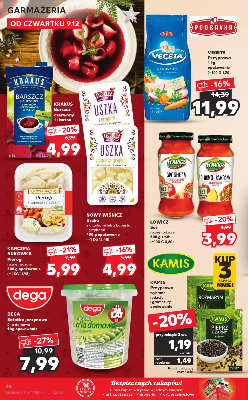 Gazetka promocyjna Kaufland - OFERTA TYGODNIA - ważna 09.12 do 15.12.2021 - strona 28 - produkty: Dega, Gra, Kamis, Kapustą, Krakus, Piec, Pierogi, Rama, Sałat, Sałatka, Sos, Vegeta