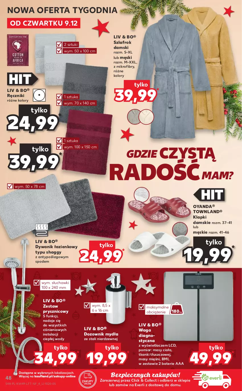 Gazetka promocyjna Kaufland - OFERTA TYGODNIA - ważna 09.12 do 15.12.2021 - strona 48 - produkty: Dozownik, Dozownik mydła, Dywan, Dywanik, Dywanik łazienkowy, Klapki, Piec, Ręcznik, Słuchawki, Szlafrok, Waga, Zestaw prysznicowy