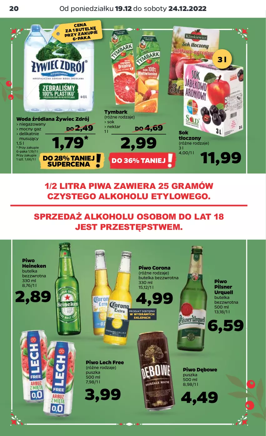 Gazetka promocyjna Netto - Artykuły spożywcze - ważna 19.12 do 24.12.2022 - strona 20 - produkty: Gra, Heineken, LANA, Mus, Nektar, Pilsner Urquell, Piwa, Piwo, Sok, Tymbark, Woda