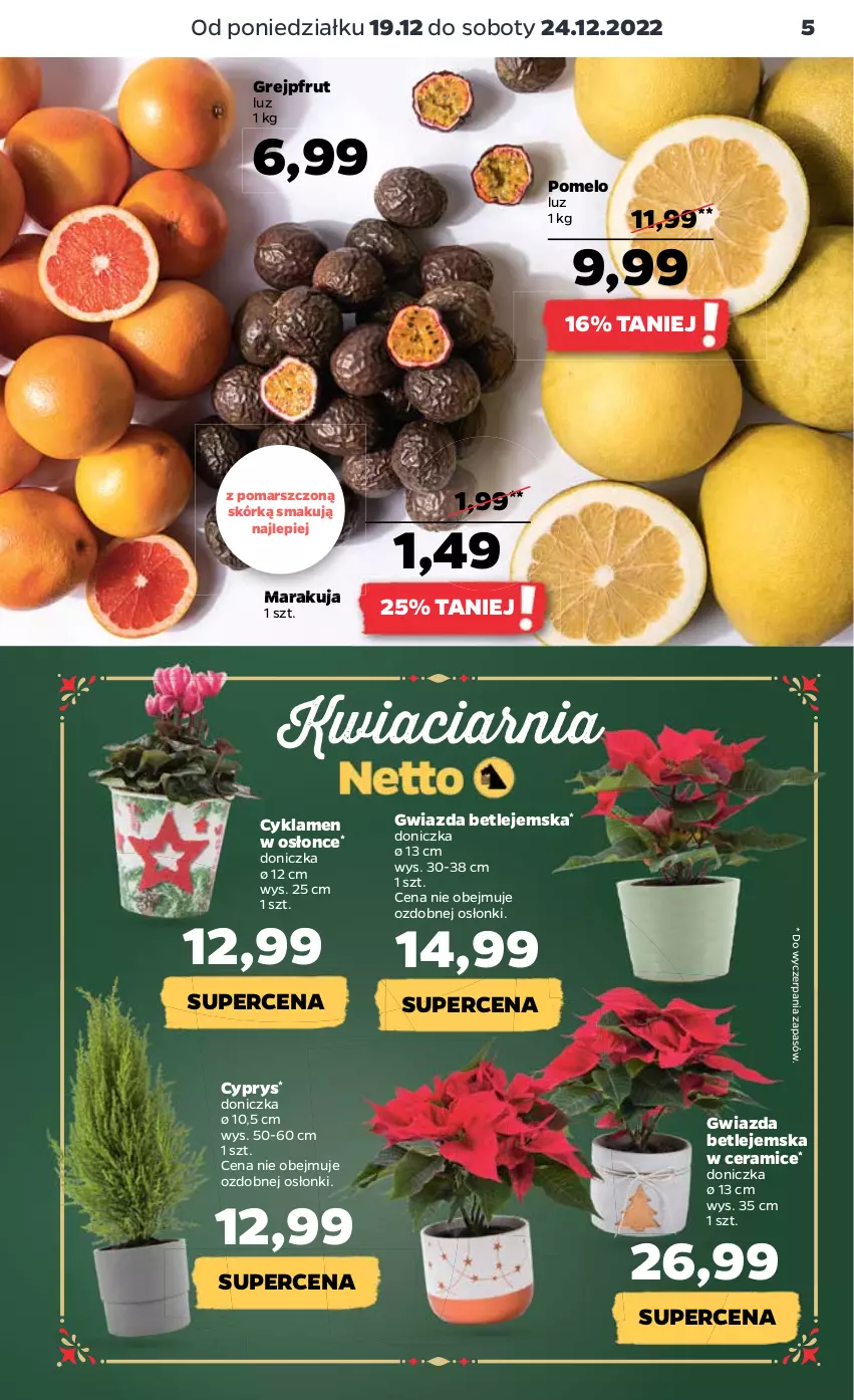 Gazetka promocyjna Netto - Artykuły spożywcze - ważna 19.12 do 24.12.2022 - strona 5 - produkty: Cyklamen, Grejpfrut, Gwiazda, Mars, Pomelo