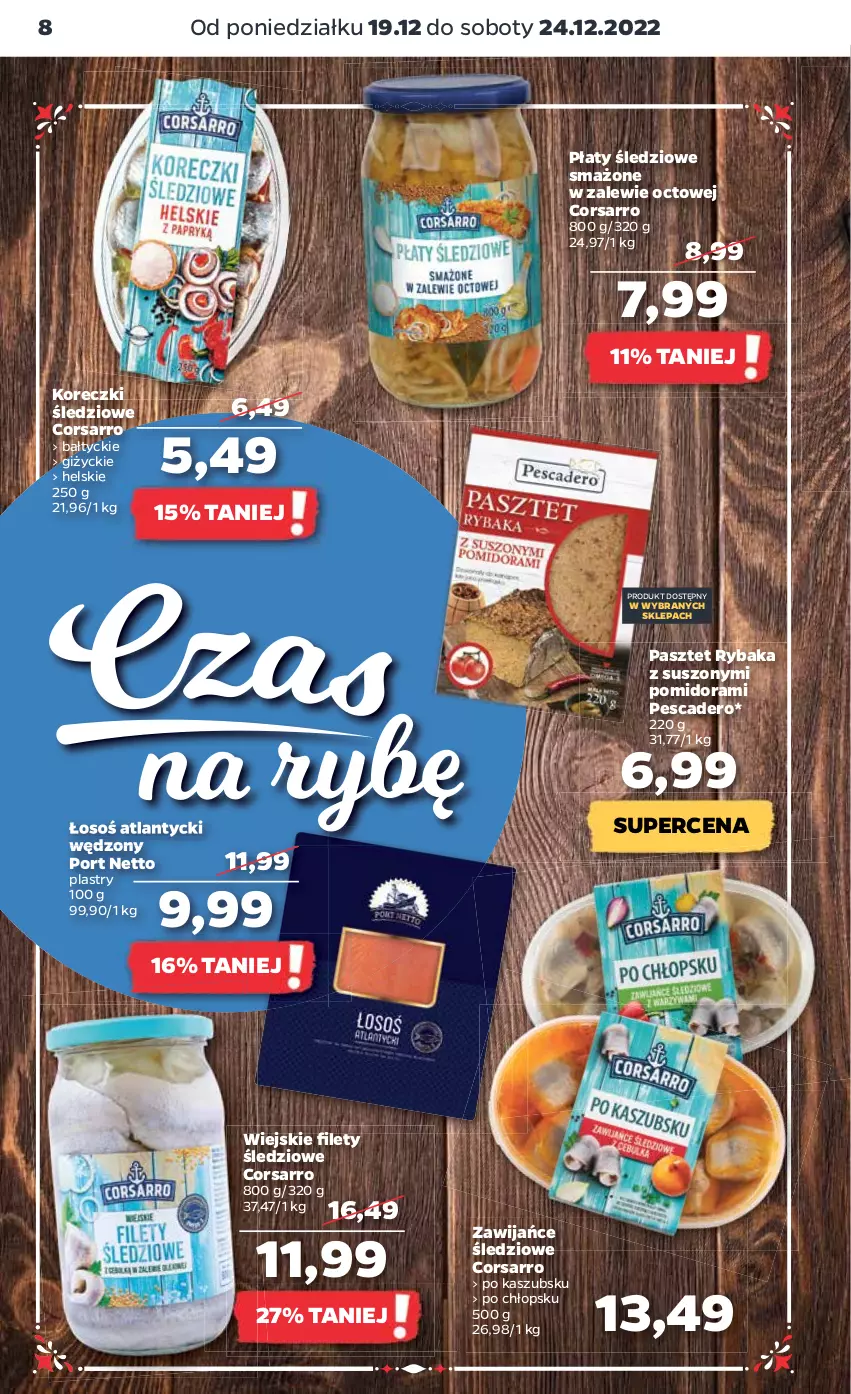 Gazetka promocyjna Netto - Artykuły spożywcze - ważna 19.12 do 24.12.2022 - strona 8 - produkty: Koreczki śledziowe, Pasztet, Płaty śledziowe, Por, Ryba