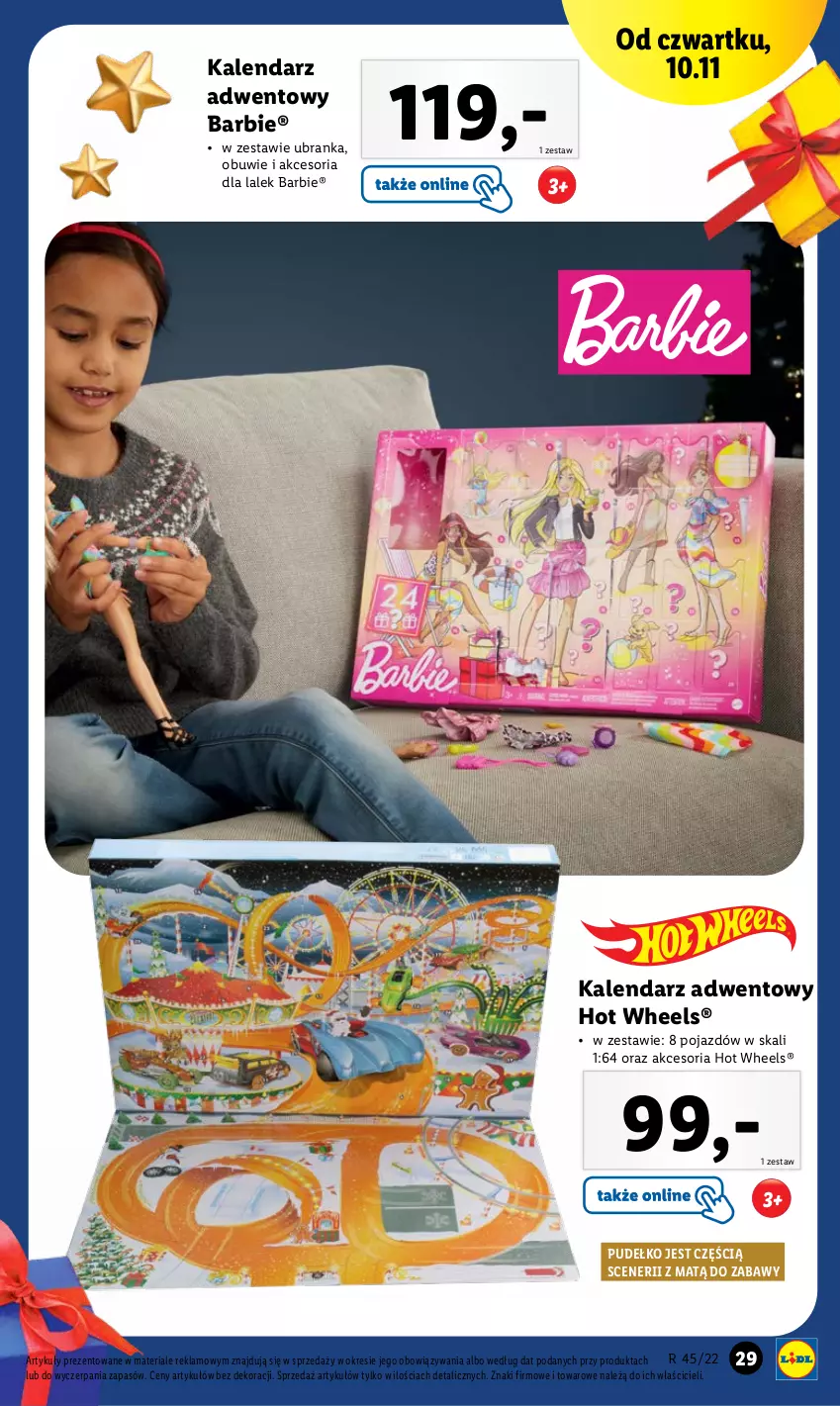 Gazetka promocyjna Lidl - GAZETKA - ważna 07.11 do 12.11.2022 - strona 31 - produkty: Barbie, Hot Wheels, Kalendarz, Kalendarz adwentowy, Obuwie, Pojazd, Pudełko