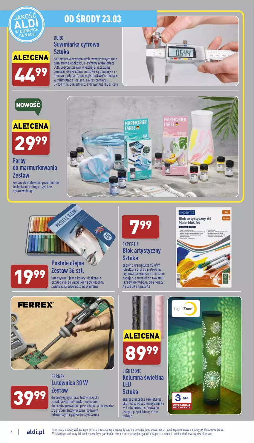 Gazetka promocyjna Aldi - Katalog Moda i Dom - ważna 23.03 do 26.03.2022 - strona 4 - produkty: Fa, Gra, Kredka, Miarka, Olej, Papier, Pastele olejne, Płaszcz, Por, Rama, Zestaw do malowania