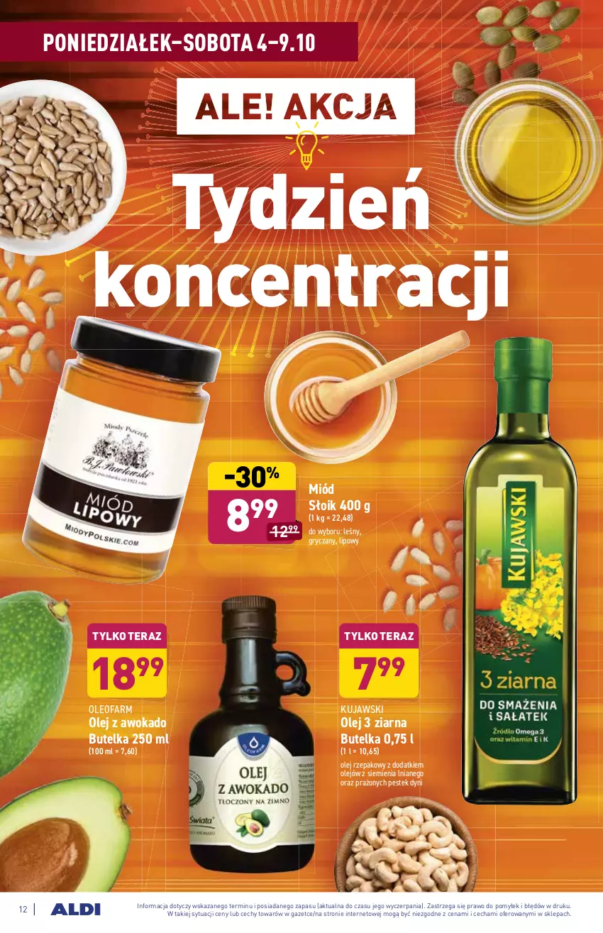 Gazetka promocyjna Aldi - ważna 04.10 do 09.10.2021 - strona 12 - produkty: Fa, Gry, Kujawski, Miód, Olej, Olej rzepakowy, Oleo, Oleofarm, Stek, Tera