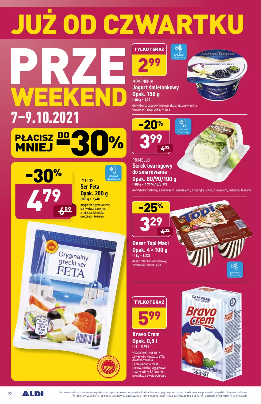 Gazetka promocyjna Aldi - ważna 04.10 do 09.10.2021 - strona 22 - produkty: Ananas, Deser, Feta, Gin, Jogurt, Limonka, Ser, Serek, Serek twarogowy, Sos, Tera, Top