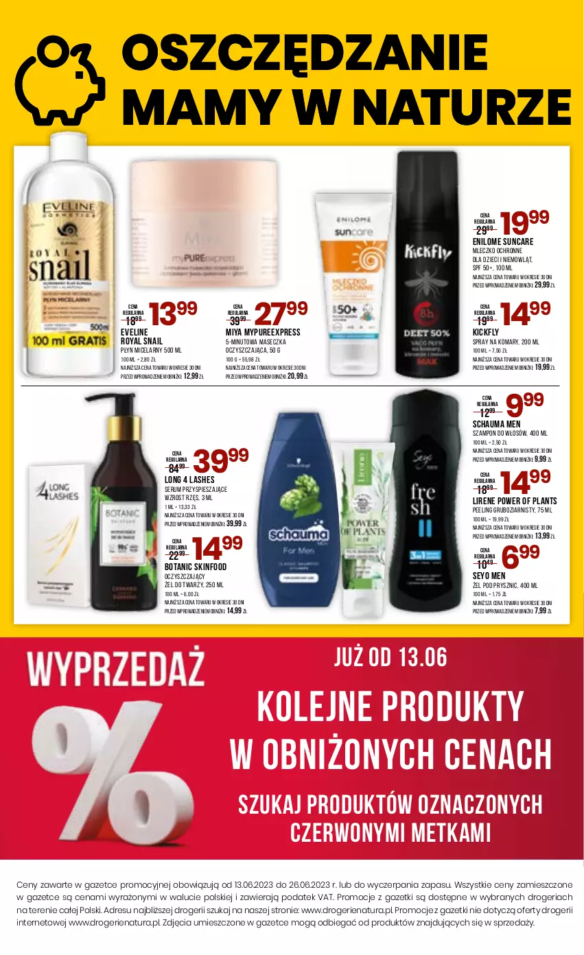 Gazetka promocyjna Drogerie Natura - Gazetka Drogerie Natura - ważna 13.06 do 26.06.2023 - strona 16 - produkty: Dres, Dzieci, Eveline, JBL, Lirene, Long 4 Lashes, Mleczko, Olej, Peeling, Płyn micelarny, Pur, Rum, Schauma, Ser, Serum, SKINFOOD, Szampon