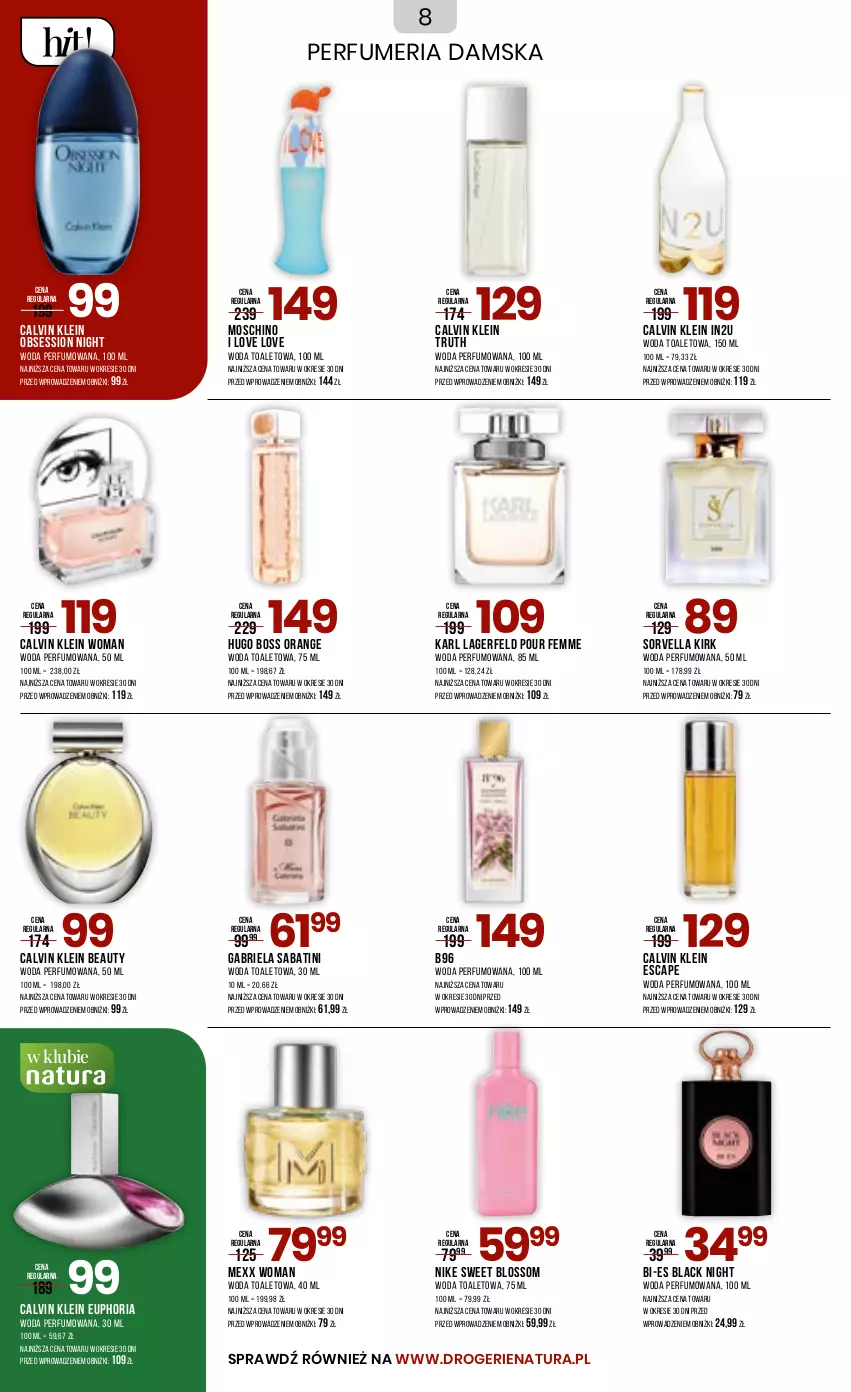 Gazetka promocyjna Drogerie Natura - Gazetka Drogerie Natura - ważna 13.06 do 26.06.2023 - strona 8 - produkty: Brie, Calvin Klein, Gabriela Sabatini, Hugo Boss, Karl Lagerfeld, Lack, Mexx, Moschino, Nike, Perfum, SESSIO, Woda, Woda perfumowana, Woda toaletowa