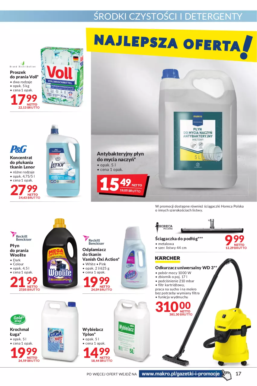 Gazetka promocyjna Makro - [Oferta promocyjna] Artykuły spożywcze i przemysłowe - ważna 31.05 do 13.06.2022 - strona 17 - produkty: Do mycia naczyń, Lenor, Odkurzacz, Odplamiacz, Płyn do mycia, Płyn do mycia naczyń, Płyn do prania, Proszek do prania, Vanish, Woolite