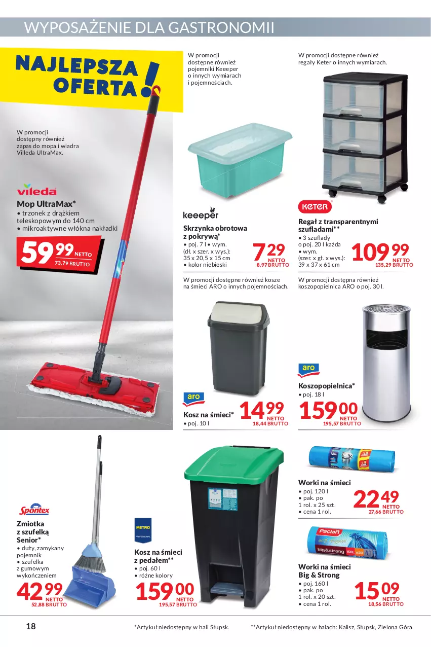 Gazetka promocyjna Makro - [Oferta promocyjna] Artykuły spożywcze i przemysłowe - ważna 31.05 do 13.06.2022 - strona 18 - produkty: Kosz, Koszopopielnica, Mop, Pojemnik, Rama, Regał, Szufelka, Teleskop, Tran, Worki na śmiec, Worki na śmieci