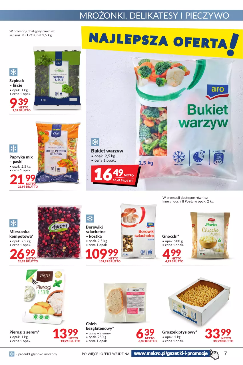 Gazetka promocyjna Makro - [Oferta promocyjna] Artykuły spożywcze i przemysłowe - ważna 31.05 do 13.06.2022 - strona 7 - produkty: Borowiki, Borowiki szlachetne, Bukiet, Bukiet warzyw, Chleb, Chleb bezglutenowy, Gnocchi, Groszek, Groszek ptysiowy, Metro, Metro Chef, Mieszanka kompotowa, Papryka, Piec, Pieczywo, Pierogi, Ser, Szpinak