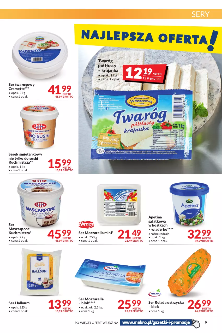 Gazetka promocyjna Makro - [Oferta promocyjna] Artykuły spożywcze i przemysłowe - ważna 31.05 do 13.06.2022 - strona 9 - produkty: Mascarpone, Mozzarella, Rolada, Rolada Ustrzycka, Sałat, Ser, Ser twarogowy, Serek, Sushi, Twaróg, Twaróg półtłusty