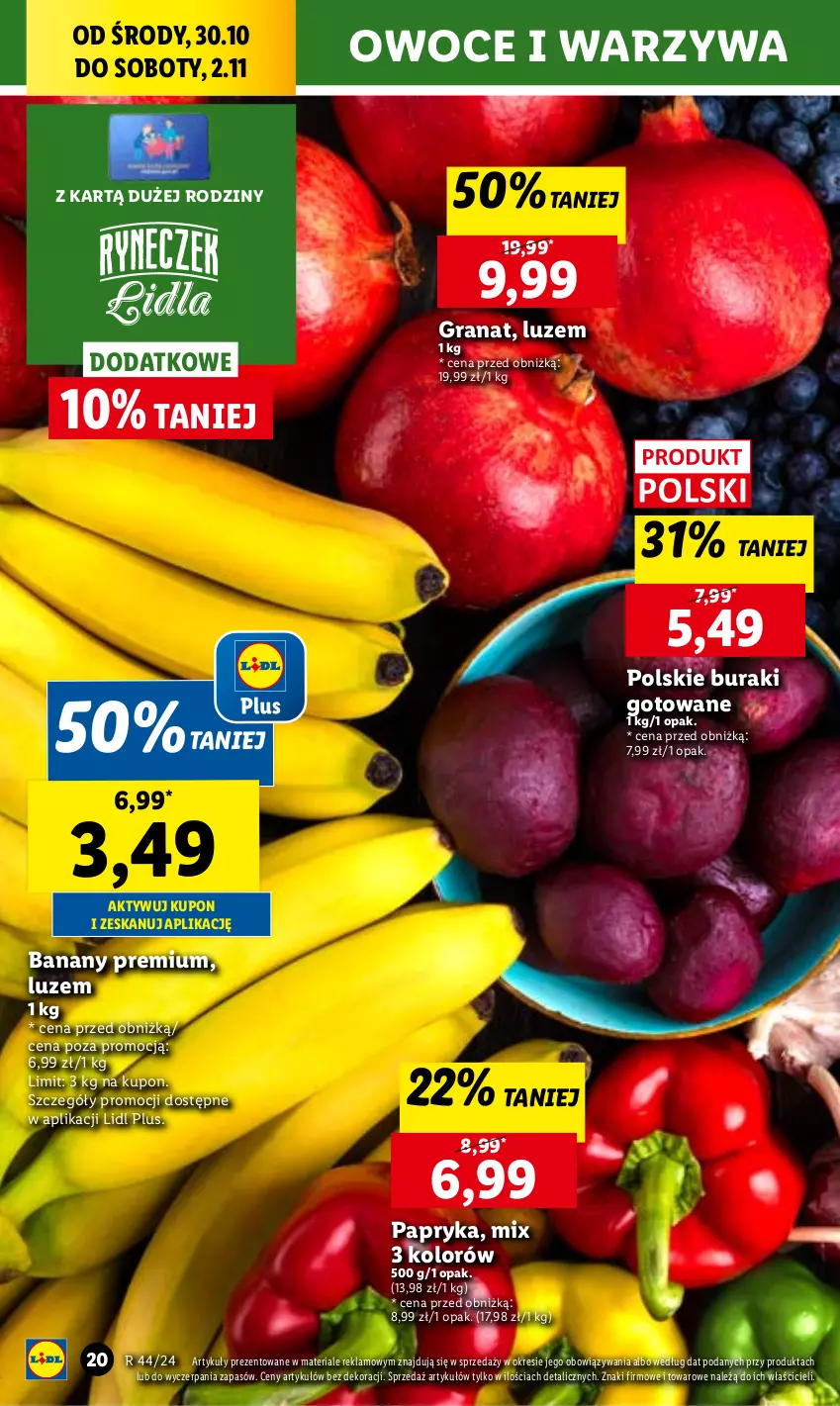 Gazetka promocyjna Lidl - GAZETKA - ważna 30.10 do 02.11.2024 - strona 22 - produkty: Banany, Buraki, Chleb, Gra, Granat, Owoce, Papryka, Ser, Warzywa