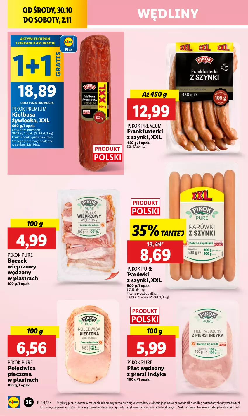 Gazetka promocyjna Lidl - GAZETKA - ważna 30.10 do 02.11.2024 - strona 34 - produkty: Boczek, Boczek wieprzowy, Frankfurterki, Gra, Kiełbasa, Parówki, Parówki z szynki, Piec, PIKOK, Polędwica, Pur