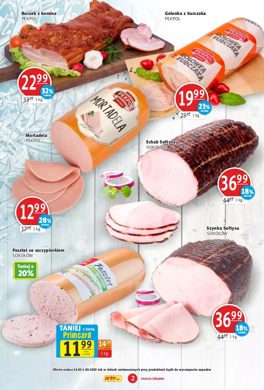 Gazetka promocyjna Prim Market - ważna 23.02 do 01.03.2023 - strona 2 - produkty: Boczek, Kurczak, Pasztet, Pekpol, Sok, Sokołów, Szynka