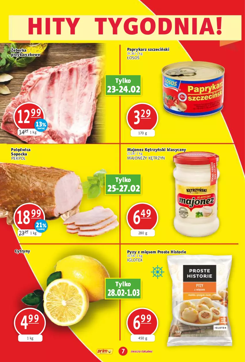 Gazetka promocyjna Prim Market - ważna 23.02 do 01.03.2023 - strona 7 - produkty: Cytryny, Majonez, Papryka, Paprykarz, Paprykarz szczeciński, Pekpol, Polędwica