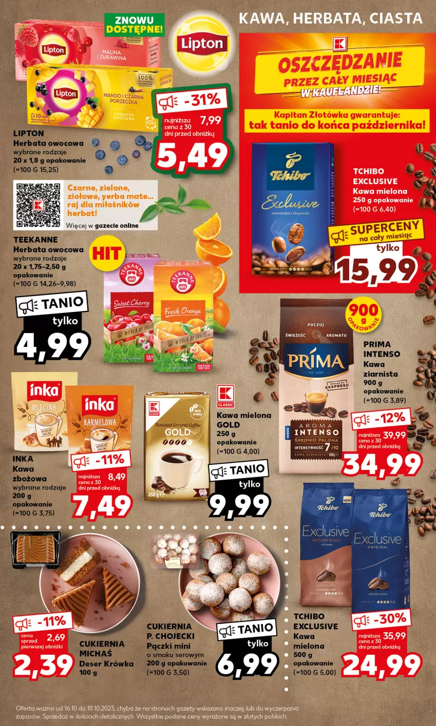 Gazetka promocyjna Kaufland - Mocny Start - ważna 16.10 do 18.10.2023 - strona 11 - produkty: Cukier, Deser, Herbata, Herbata owocowa, Kawa, Kawa mielona, Kawa ziarnista, Lipton, Prima, Ser, Tchibo, Teekanne