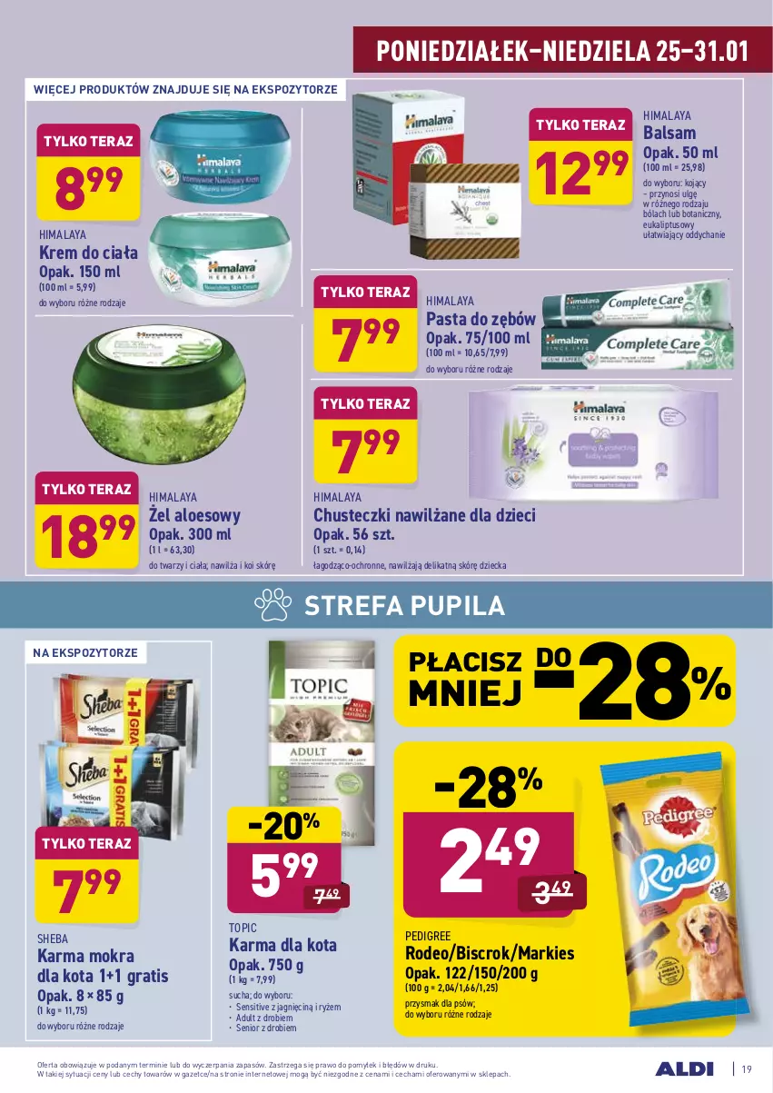 Gazetka promocyjna Aldi - ALE! CENA w ALDI - ważna 25.01 do 31.01.2021 - strona 19 - produkty: Chusteczki, Dzieci, Fa, Gra, Himalaya, Krem do ciała, LG, Pasta do zębów, Pedigree, Ryż, Sheba, Tera, Top