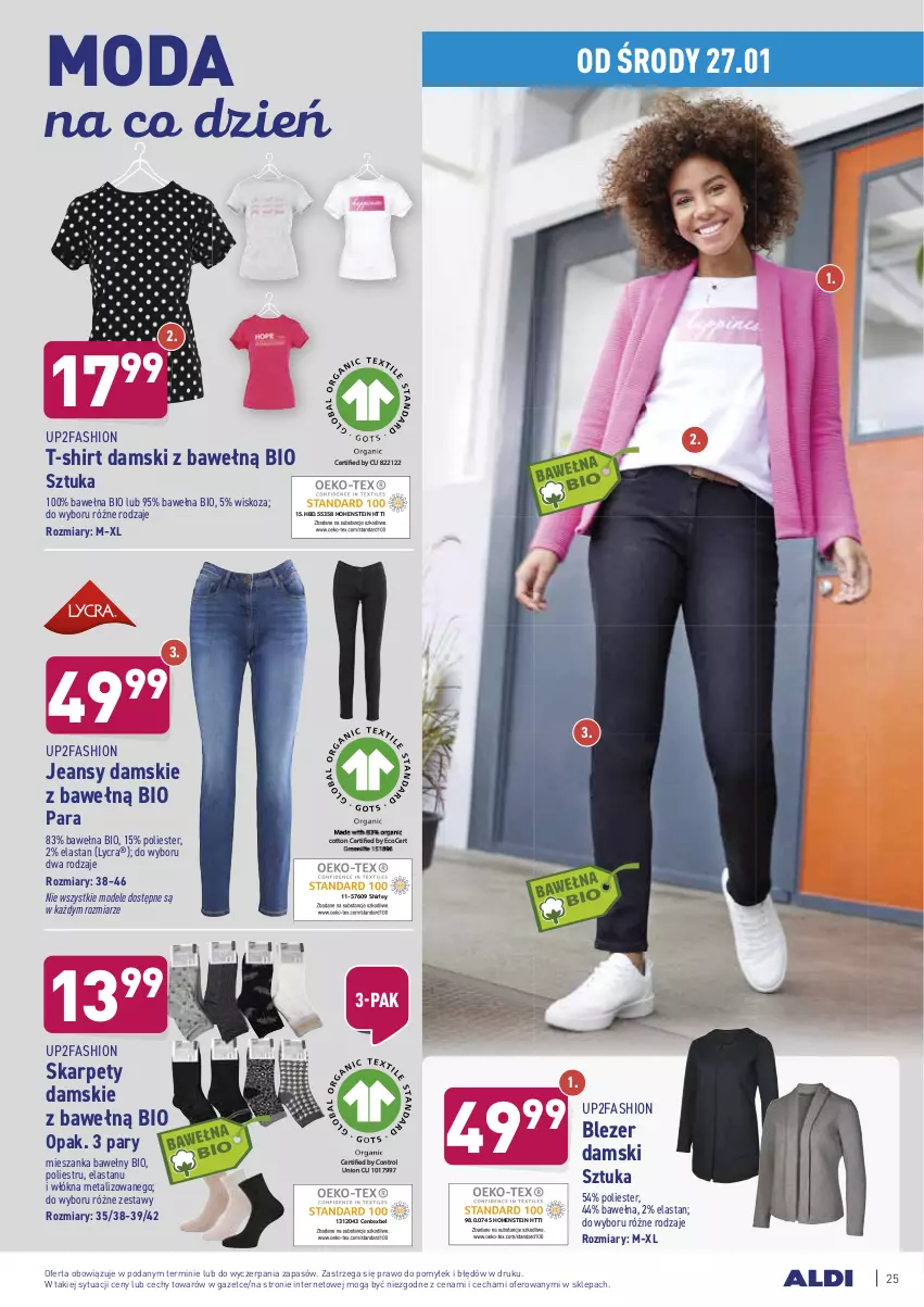 Gazetka promocyjna Aldi - ALE! CENA w ALDI - ważna 25.01 do 31.01.2021 - strona 25 - produkty: Blezer damski, Control, Fa, Karp, Moda, T-shirt, Wełna