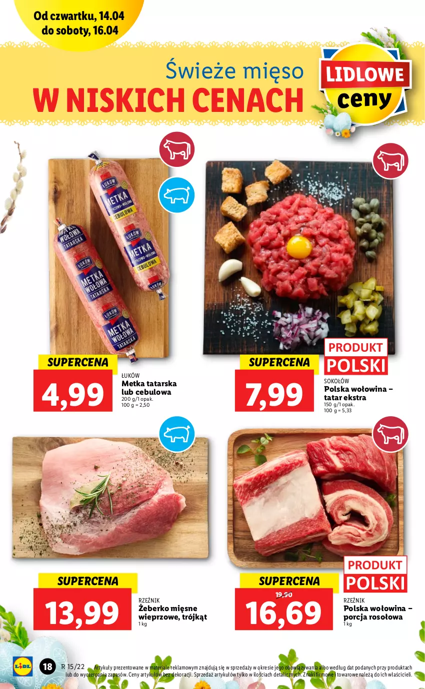 Gazetka promocyjna Lidl - GAZETKA - ważna 14.04 do 16.04.2022 - strona 18 - produkty: Metka tatarska, Mięso, Por, Sok, Sokołów, Wołowina