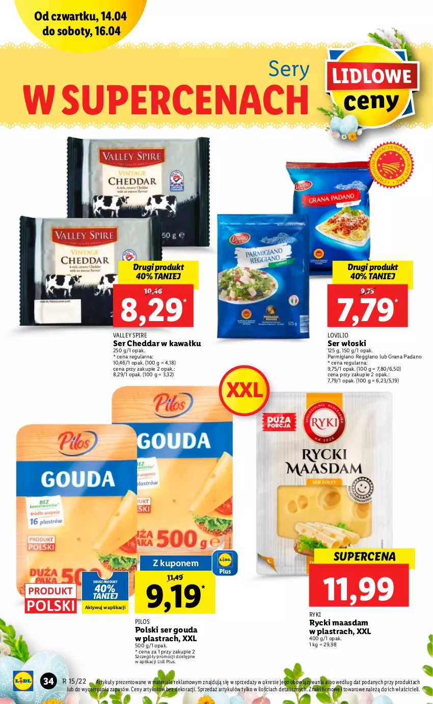 Gazetka promocyjna Lidl - GAZETKA - ważna 14.04 do 16.04.2022 - strona 34 - produkty: Cheddar, Gouda, Gra, Kawa, Lovi, Maasdam, Pilos, Ser