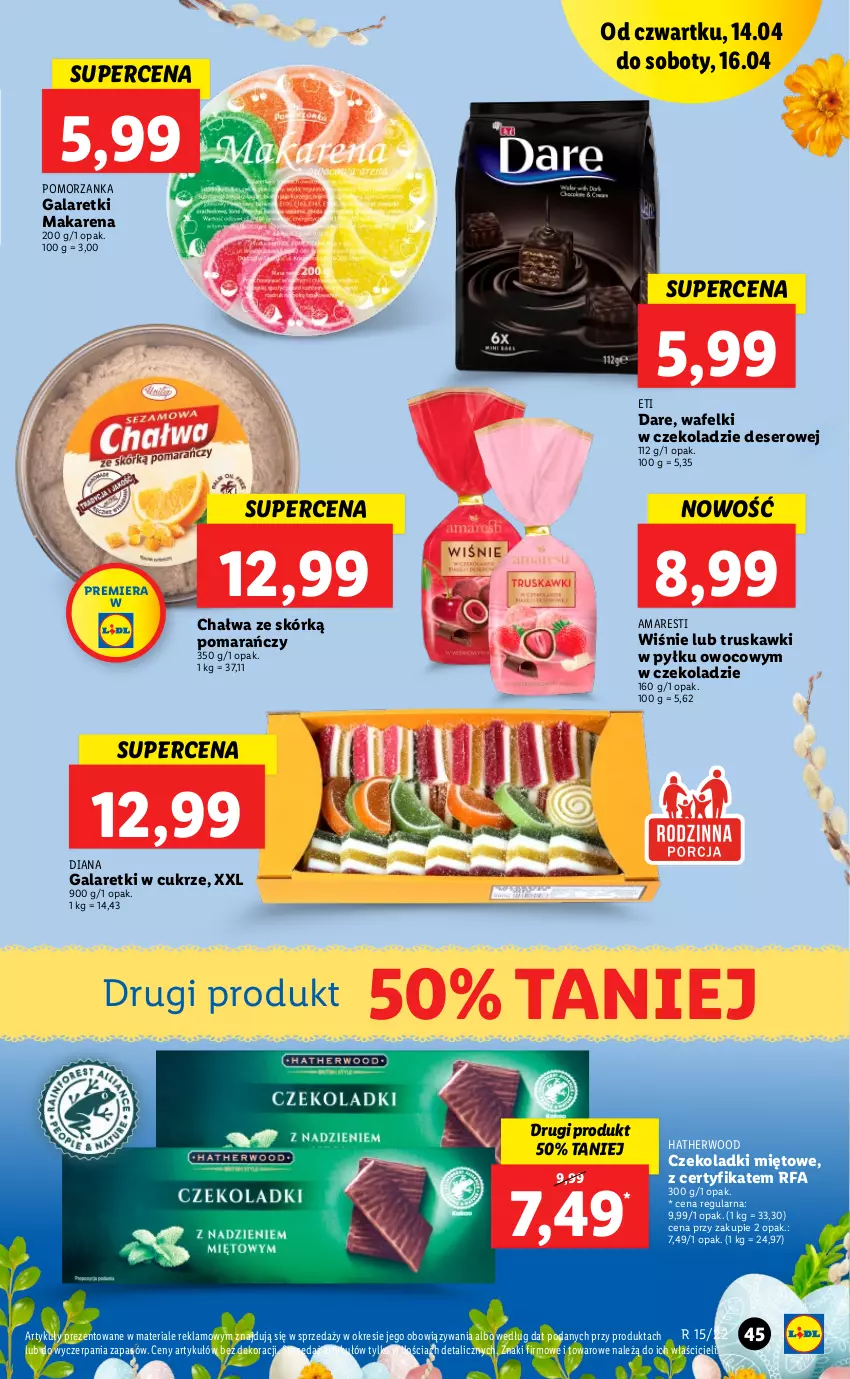 Gazetka promocyjna Lidl - GAZETKA - ważna 14.04 do 16.04.2022 - strona 45 - produkty: Chałwa, Deser, Fa, Gala, Galaretki, Ser, Truskawki