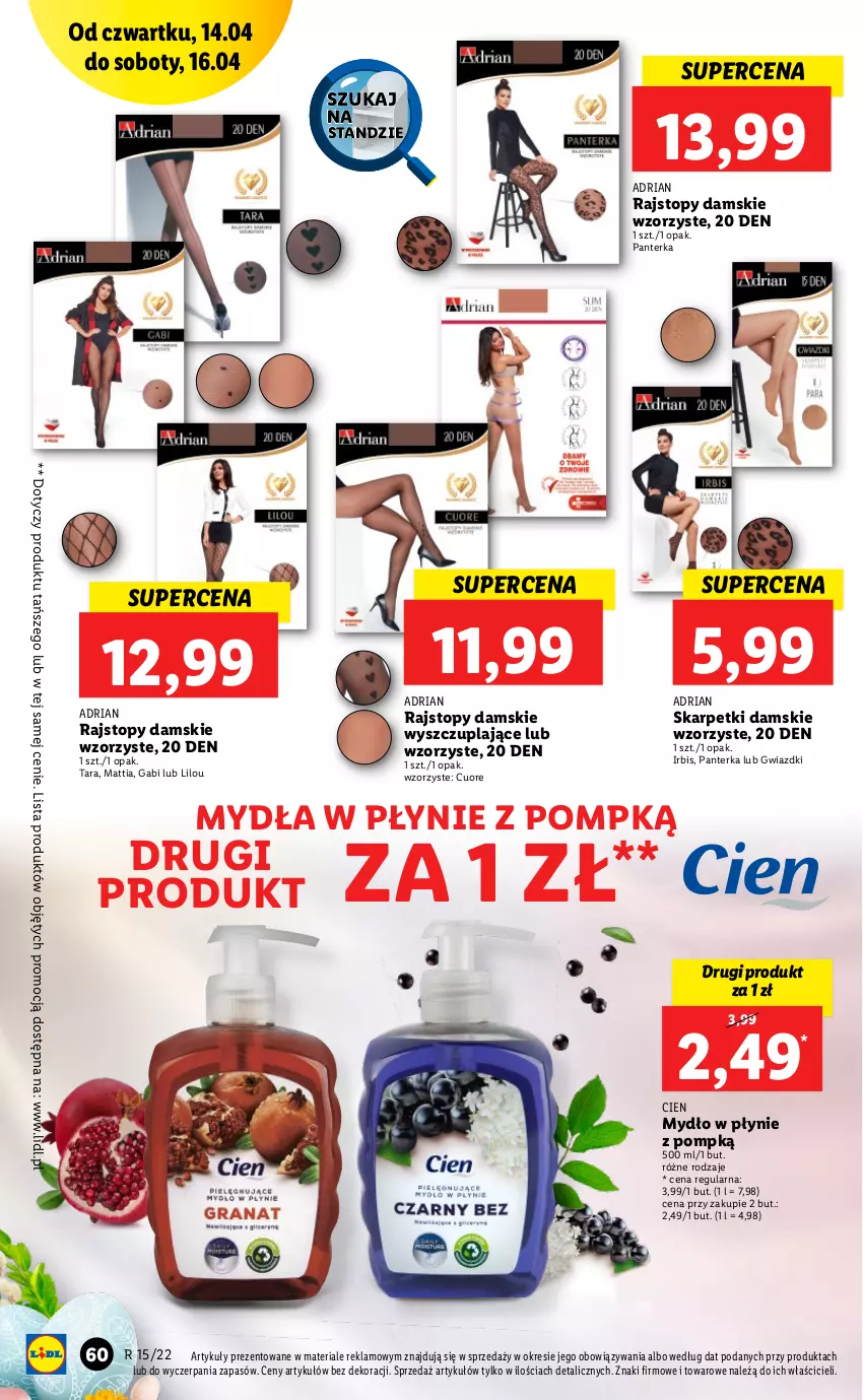 Gazetka promocyjna Lidl - GAZETKA - ważna 14.04 do 16.04.2022 - strona 60 - produkty: Karp, Mydło, Mydło w płynie, Rajstopy, Skarpetki, Top