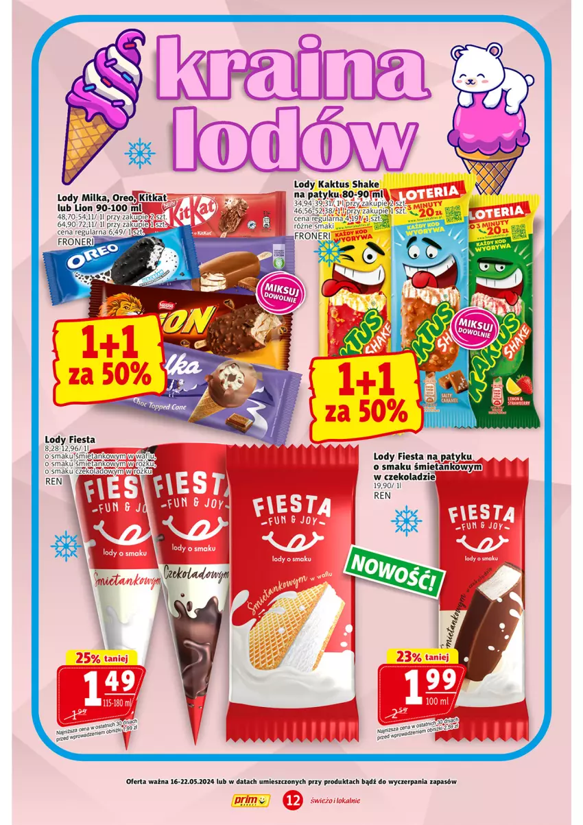 Gazetka promocyjna Prim Market - ważna 16.05 do 22.05.2024 - strona 12 - produkty: Kaktus, Lion, Lody, Milka, Oreo