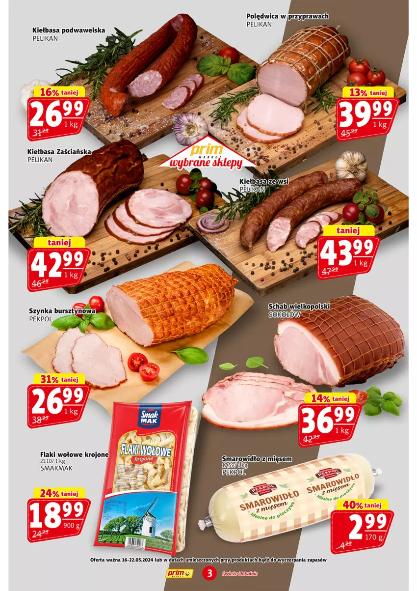 Gazetka promocyjna Prim Market - ważna 16.05 do 22.05.2024 - strona 3 - produkty: Kiełbasa, Kiełbasa podwawelska, Polędwica, Wawel