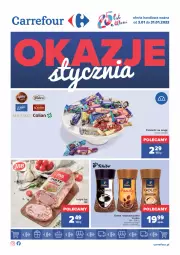 Gazetka promocyjna Carrefour - Gazetka Carrefour Okazje stycznia - Gazetka - ważna od 31.01 do 31.01.2022 - strona 1 - produkty: Tchibo, Kawa rozpuszczalna, Cukier, Kawa, Indyk lux, Cukierki