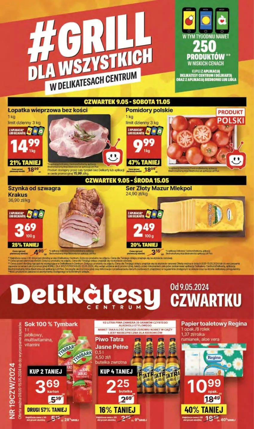 Gazetka promocyjna Delikatesy Centrum - NOWA GAZETKA Delikatesy Centrum od 9 maja! 9-15.05.2024 - ważna 09.05 do 15.05.2024 - strona 1 - produkty: Aloe vera, Dior, Dron, Fa, Gra, Krakus, Kret, Orka, Piec, Piwo, Pomidory, Rama, Rum, Ser, Sok, Szynka, Tatra, Tymbark, Złoty Mazur