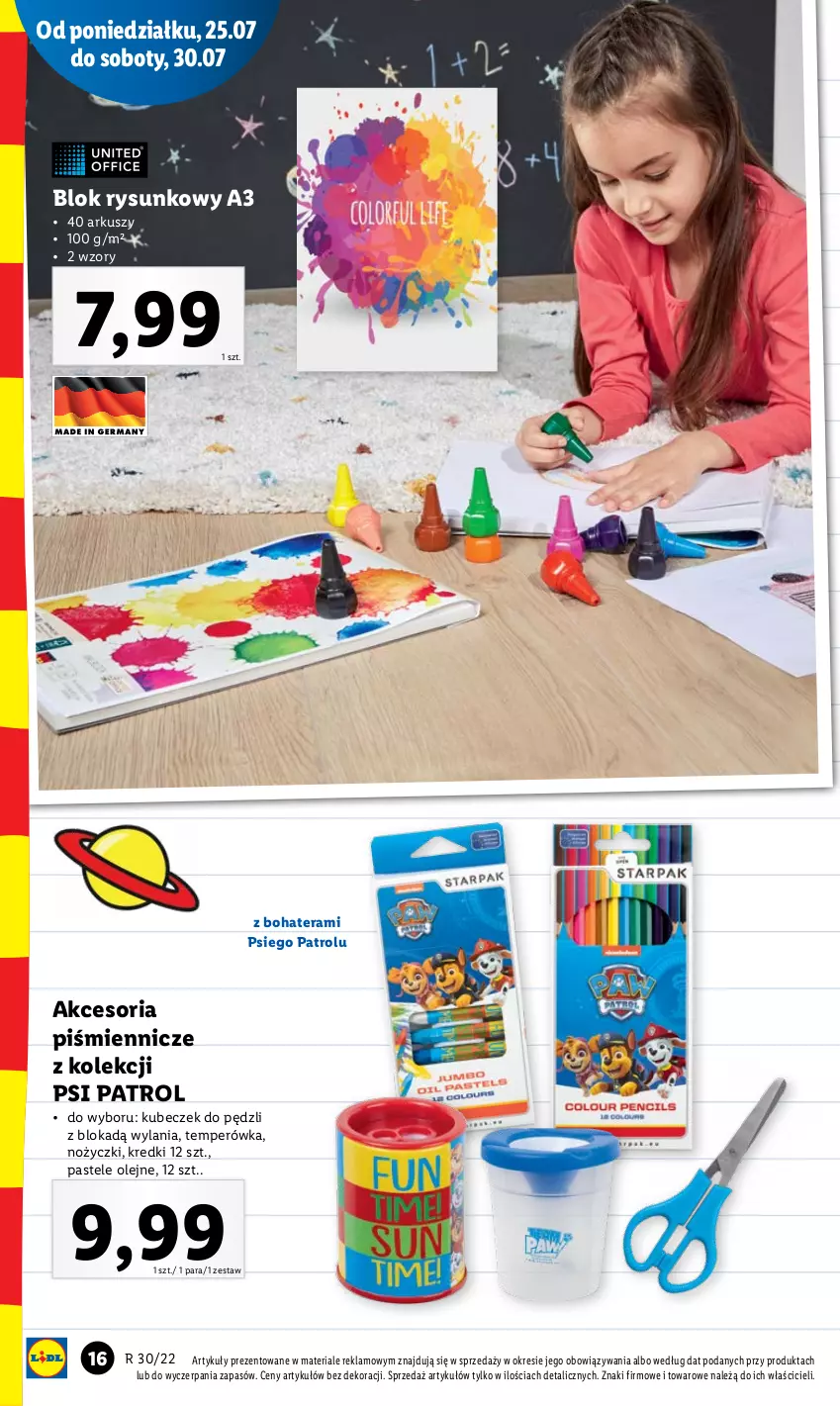 Gazetka promocyjna Lidl - GAZETKA - ważna 25.07 do 30.07.2022 - strona 16 - produkty: Noż, Nożyczki, Olej, Pastele olejne, Psi Patrol, Tera